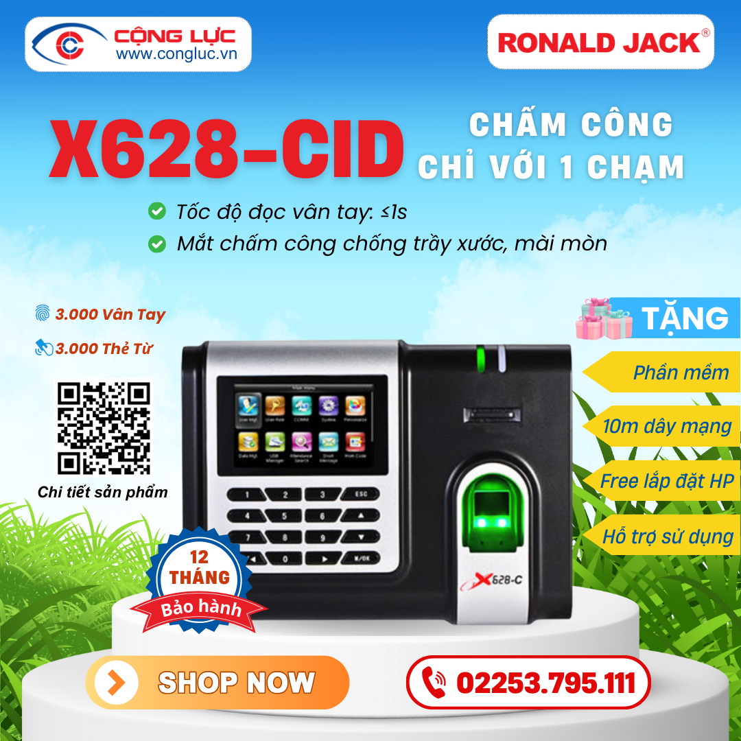 lắp máy chấm công vân tay ronald jack x628c giá rẻ tại hải phòng