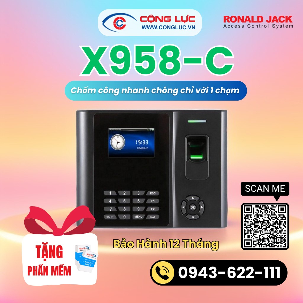 Cộng Lực lắp đặt máy chấm công vân tay Ronald Jack X958C giá rẻ