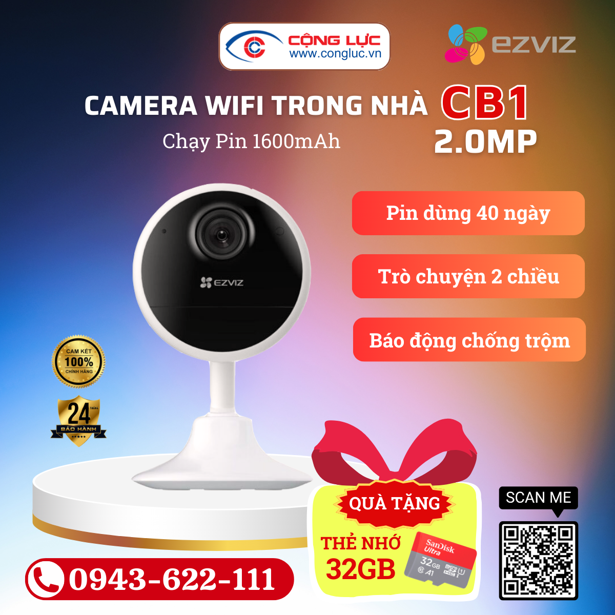 Camera Wifi Dùng Pin EZVIZ CB1 2MP