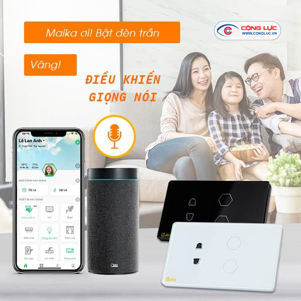 Công Tắc Cảm Ứng Datic – 2 Nút Kèm Ổ Cắm Màu Trắng