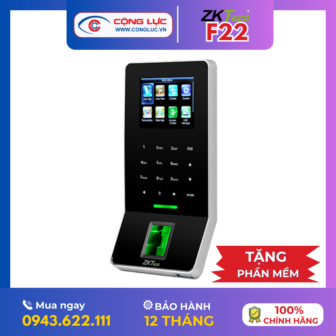 Máy Chấm Công Vân Tay Và Thẻ Từ ZKteco F22 