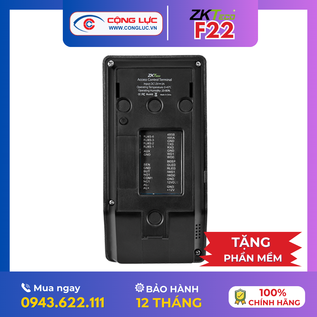 Máy Chấm Công Vân Tay Và Thẻ Từ ZKteco F22 