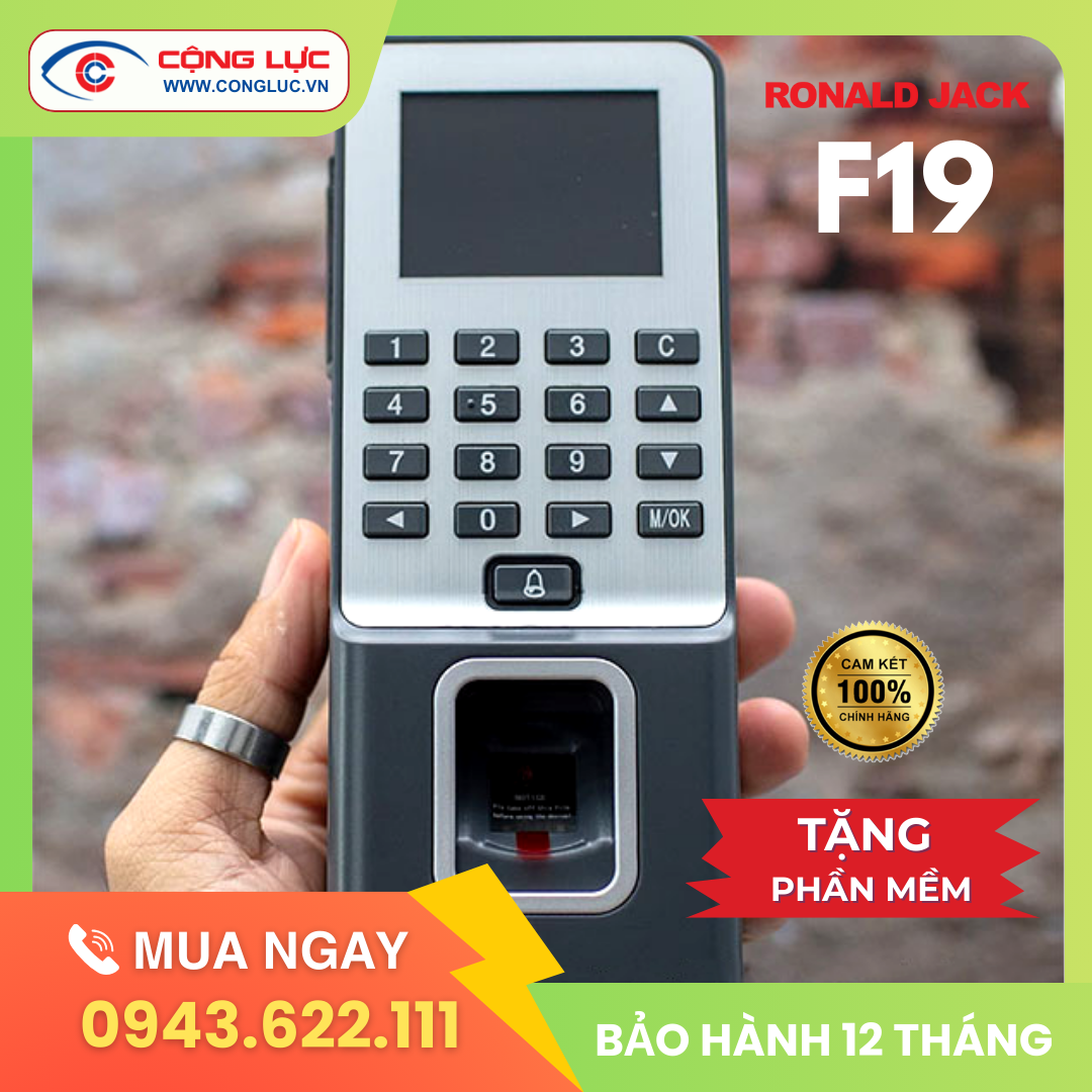 Máy Chấm Công Kiểm Soát Cửa Bằng Vân Tay & Thẻ Từ Ronald Jack F19