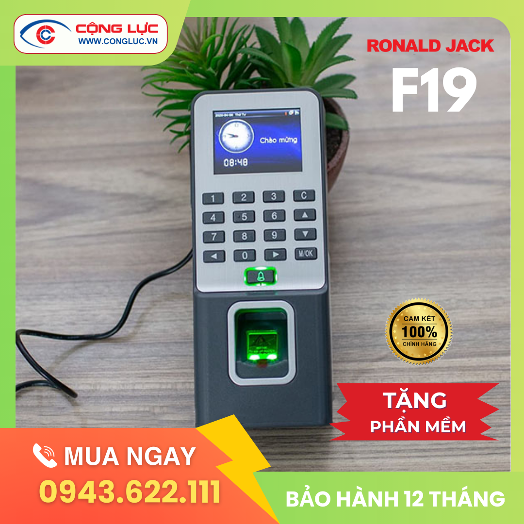 Máy Chấm Công Kiểm Soát Cửa Bằng Vân Tay & Thẻ Từ Ronald Jack F19