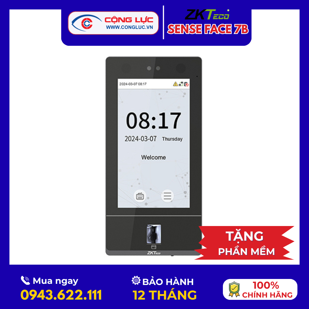 Máy Chấm Công Khuôn Mặt Và Thẻ ZKTeco SenseFace 7B