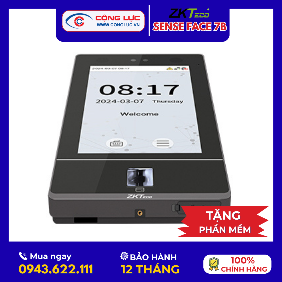 Máy Chấm Công Khuôn Mặt Và Thẻ ZKTeco SenseFace 7B