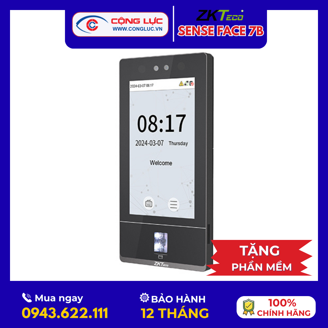 Máy Chấm Công Khuôn Mặt Và Thẻ ZKTeco SenseFace 7B