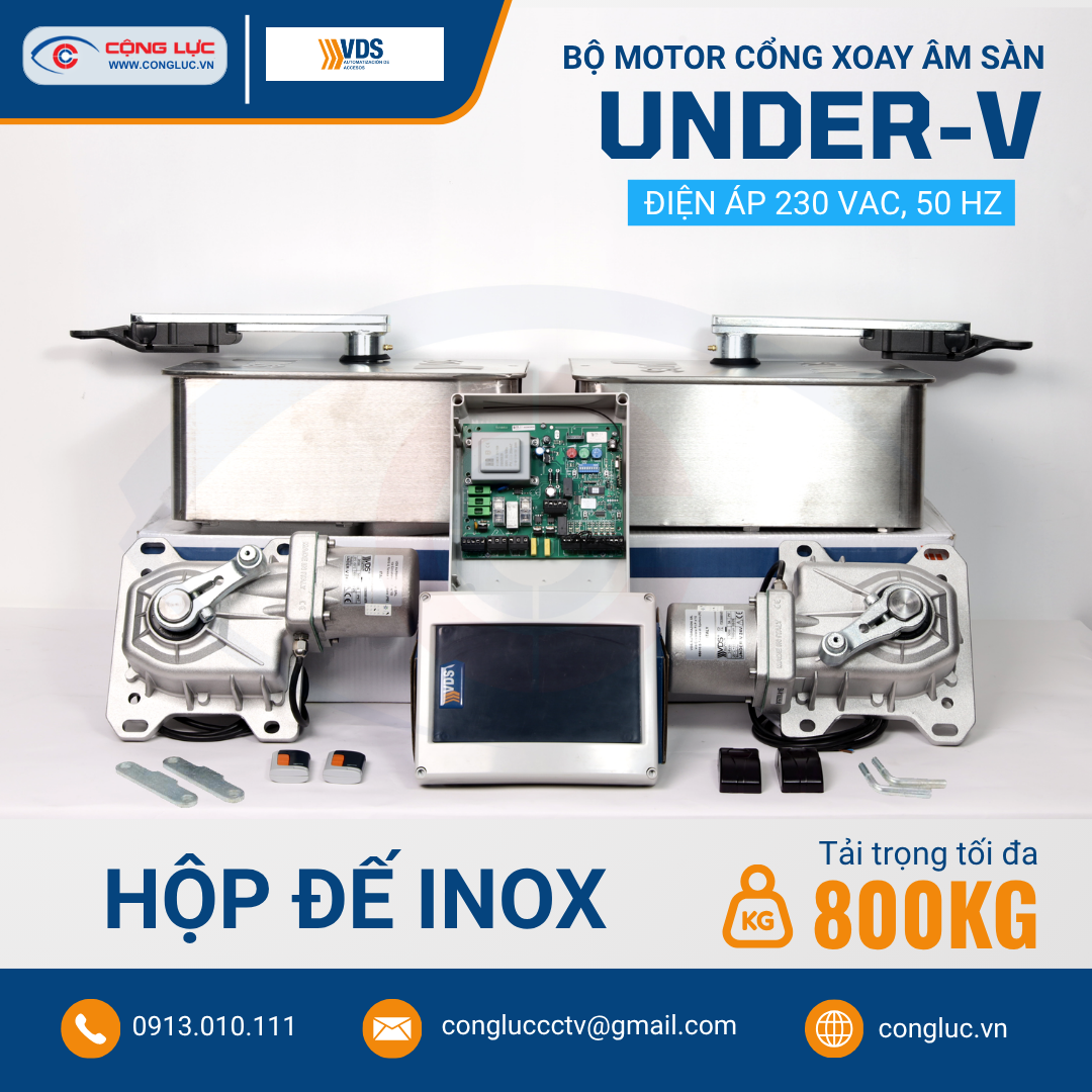 Bộ Motor Cổng Xoay Âm Sàn UNDER-V - Hộp Đế Inox