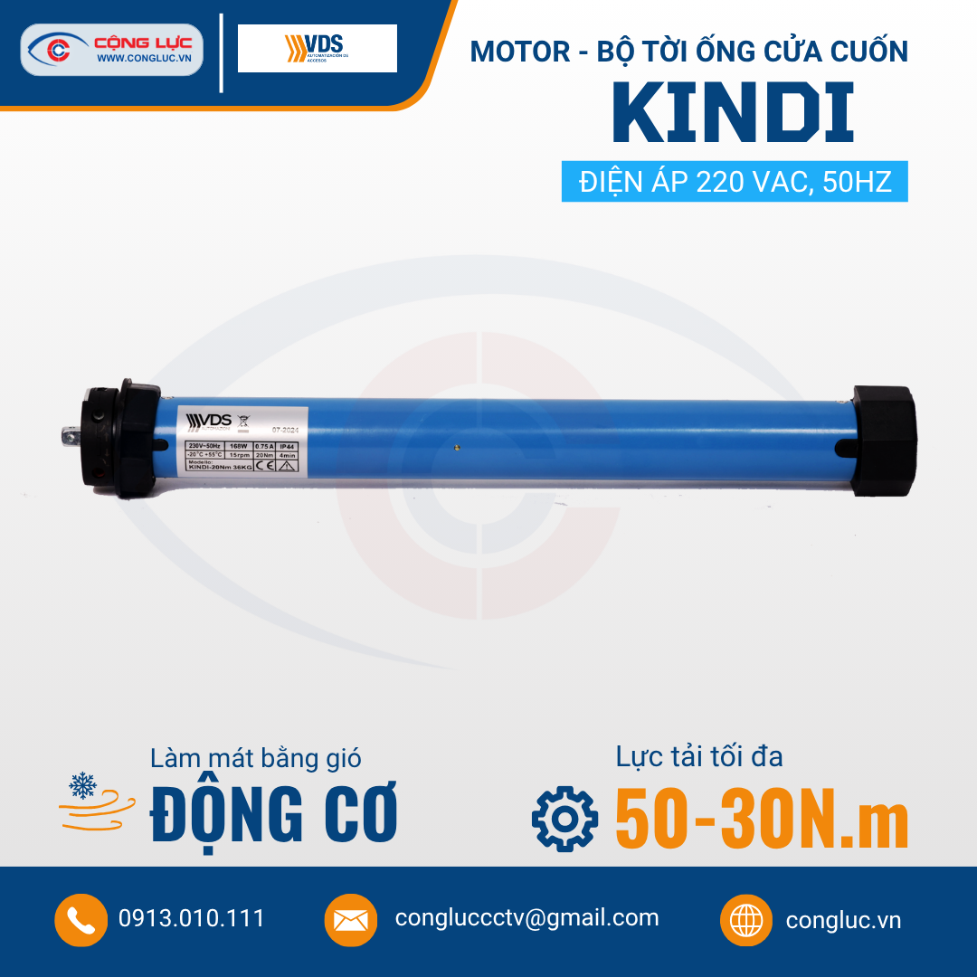 Motor Bộ Tời Ống VDS KINDI – Điều Khiển Cửa Cuốn, Mái Hiên, Mành Rèm