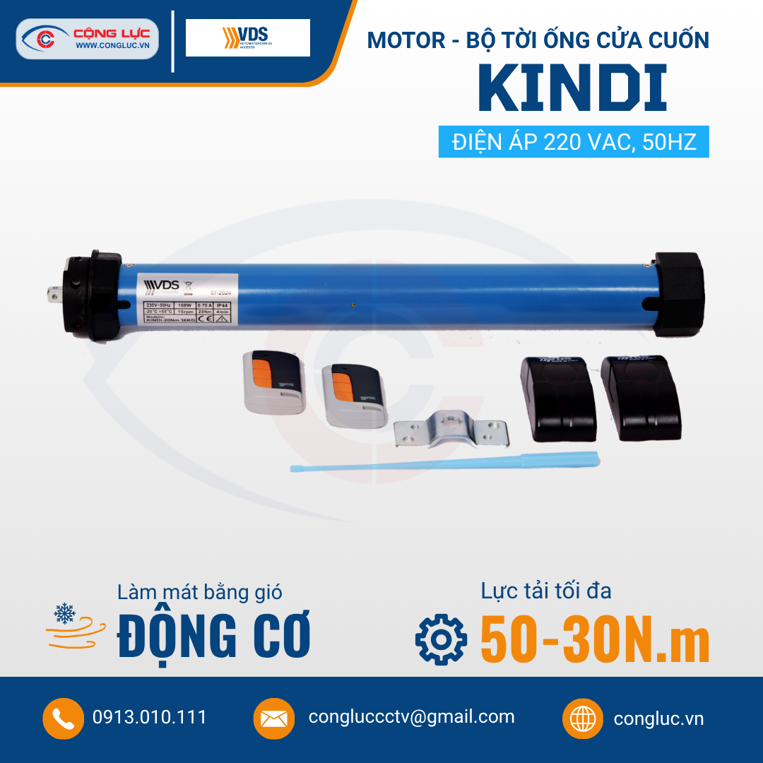 Motor Bộ Tời Ống VDS KINDI – Điều Khiển Cửa Cuốn, Mái Hiên, Mành Rèm