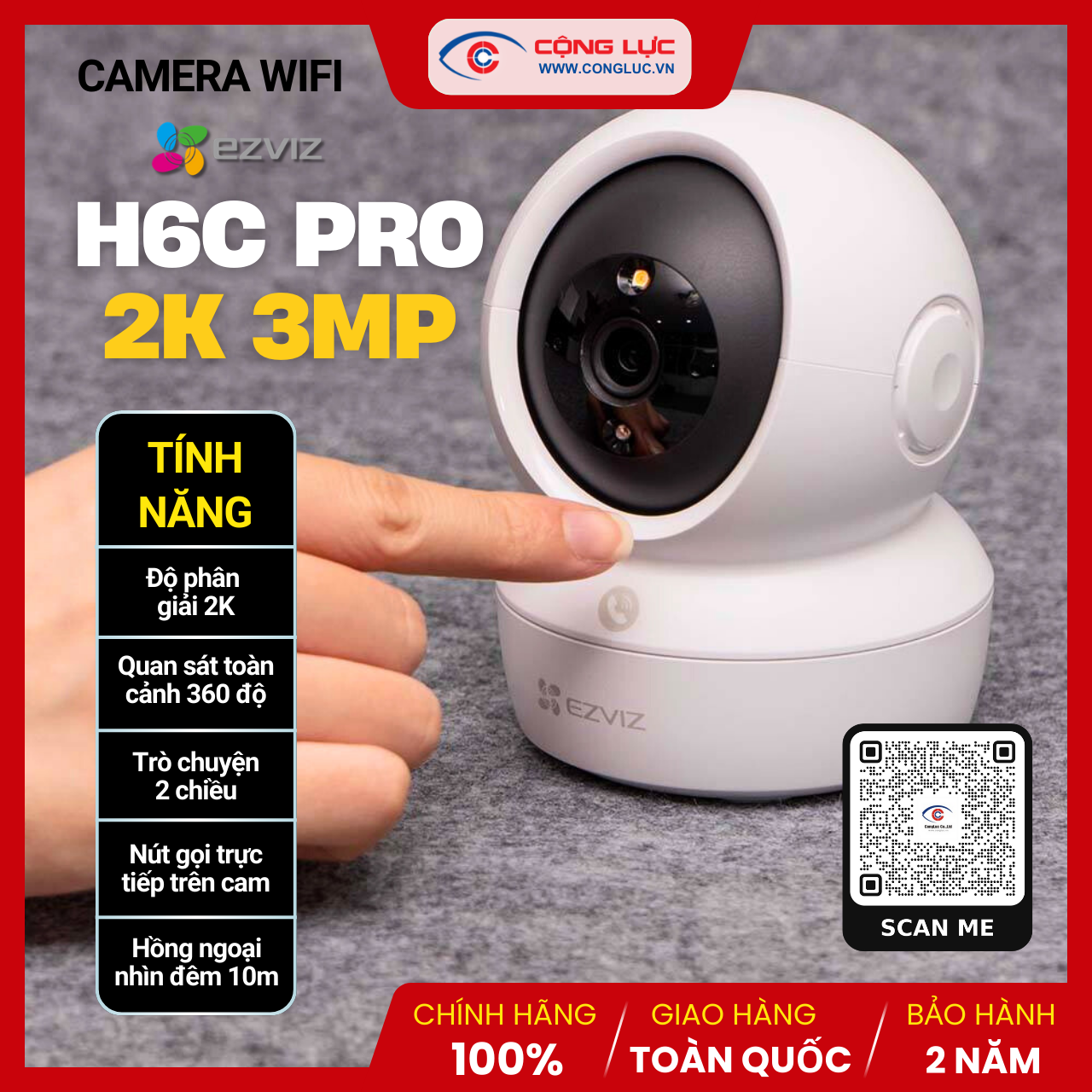 Camera Wifi Trong Nhà Ezviz H6C Pro 2K 3MP