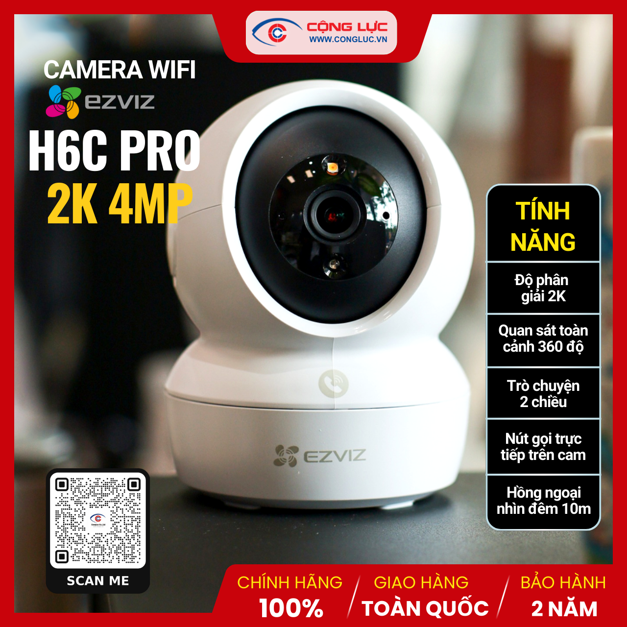 Camera WiFi EZVIZ H6c Pro 4MP 2K+