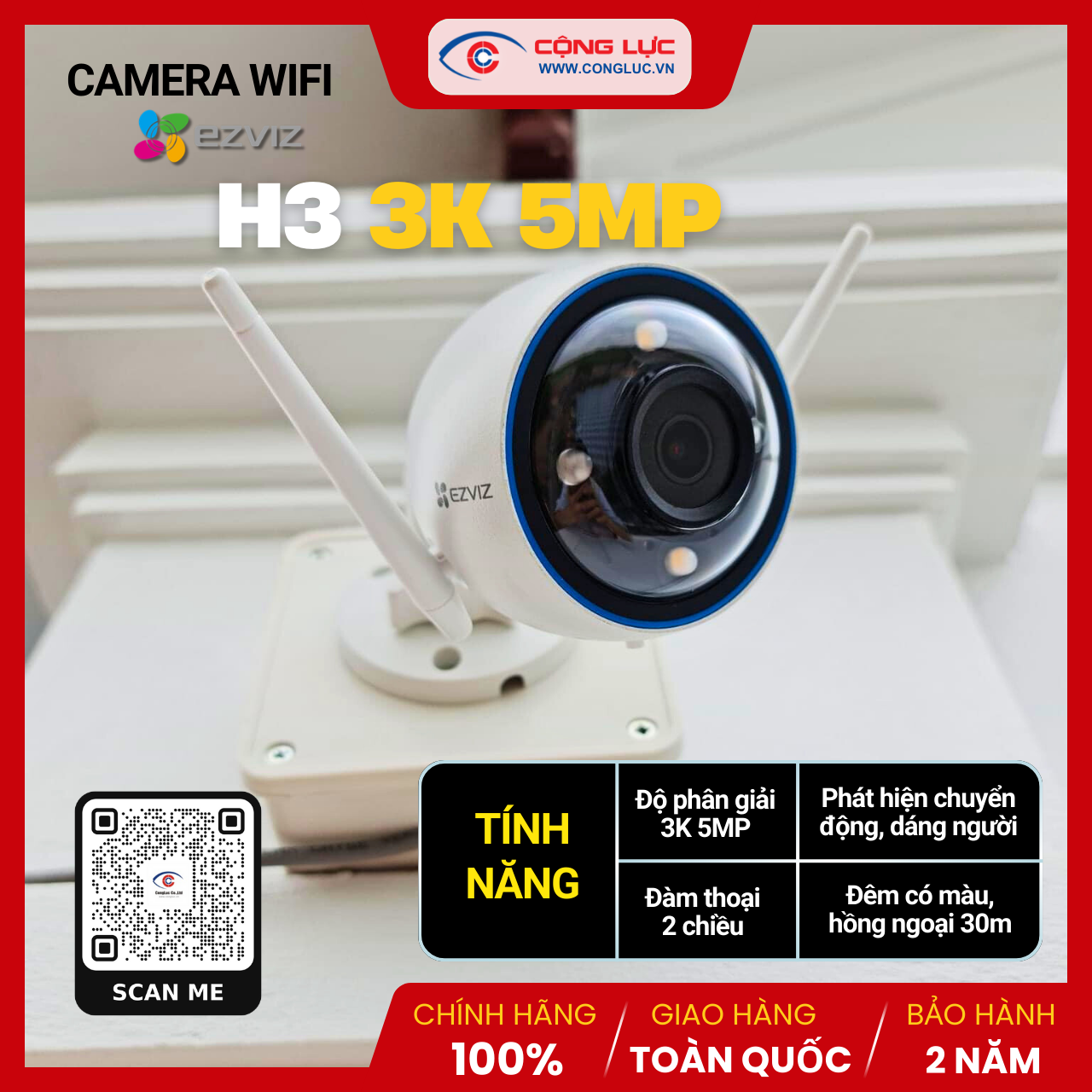 Camera IP Wifi Ezviz H3 3K 5MP