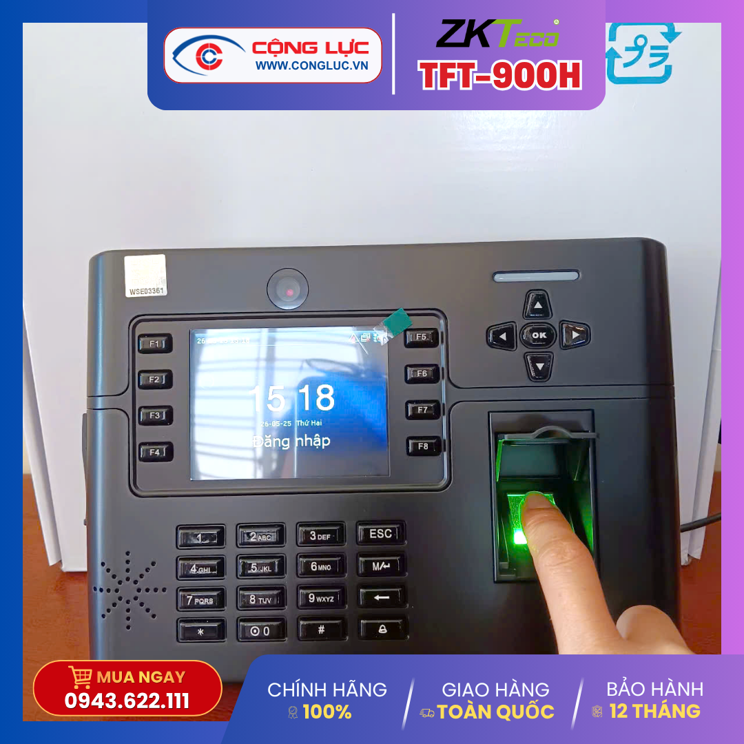 Máy chấm công vân tay + Có camera chụp hình + Pin lưu điện ZKteco TFT900H