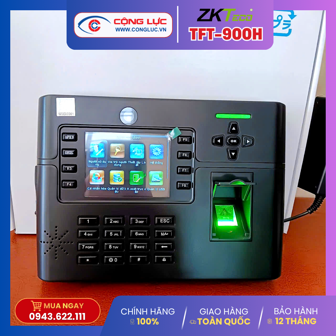 Máy chấm công vân tay + Có camera chụp hình + Pin lưu điện ZKteco TFT900H