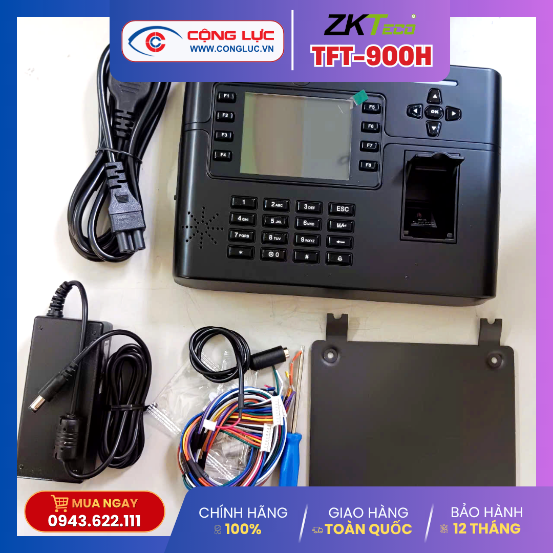 Máy chấm công vân tay + Có camera chụp hình + Pin lưu điện ZKteco TFT900H