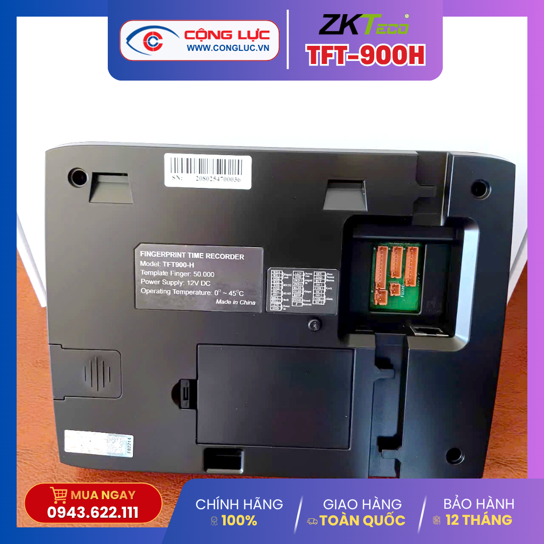 Máy chấm công vân tay + Có camera chụp hình + Pin lưu điện ZKteco TFT900H