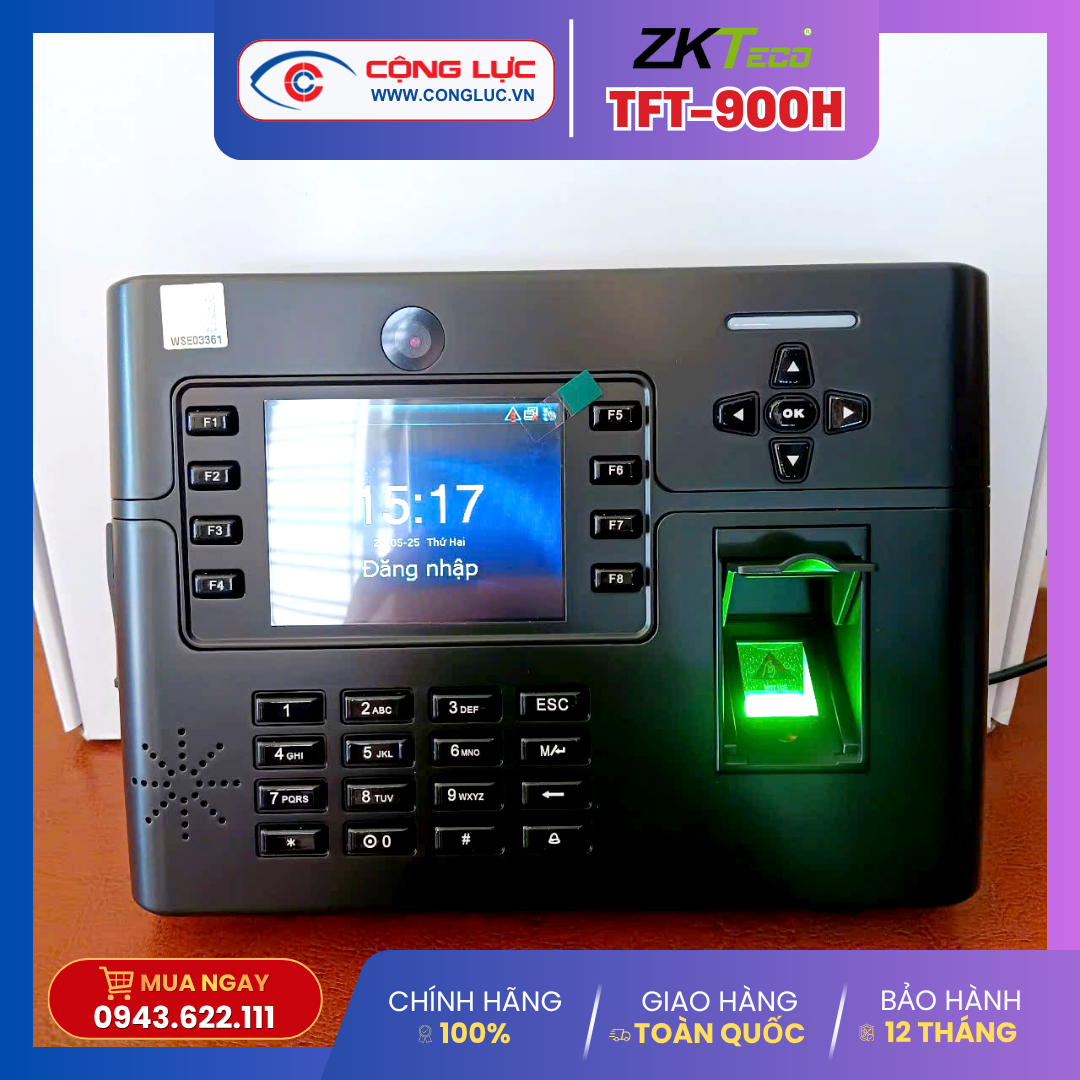 Máy chấm công vân tay + Có camera chụp hình + Pin lưu điện ZKteco TFT900H