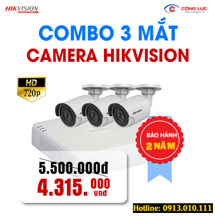 Trọn bộ 3 Camera Hikvision 1.0MP