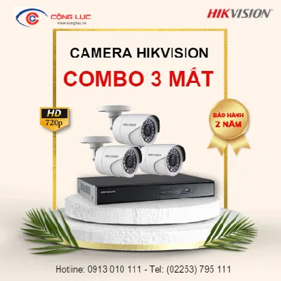 Trọn bộ 3 Camera Hikvision 1.0MP