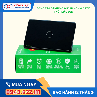 Công Tắc Cảm Ứng 1 Nút Wifi Hunonic Datic Màu Đen