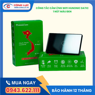 Công Tắc Cảm Ứng 1 Nút Wifi Hunonic Datic Màu Đen