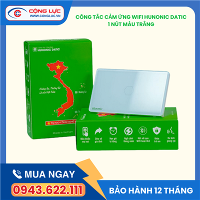 Công Tắc Cảm Ứng 1 Nút Wifi Hunonic Datic Màu Trắng