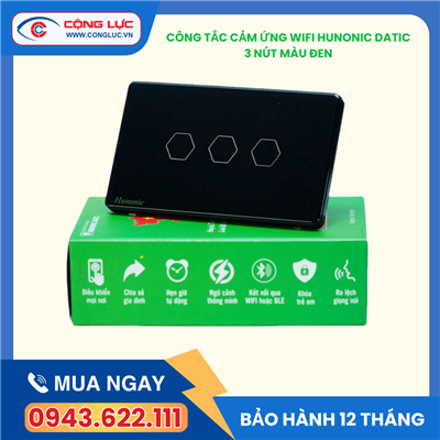 Công Tắc Cảm Ứng 3 Nút Wifi Hunonic Datic Màu Đen