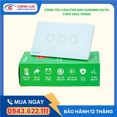 Công Tắc Cảm Ứng 3 Nút Wifi Hunonic Datic Màu Trắng