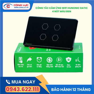 Công Tắc Cảm Ứng 4 Nút Wifi Hunonic Datic Màu Đen