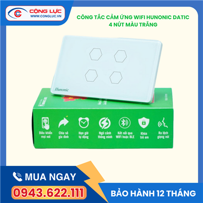 Công Tắc Cảm Ứng 4 Nút Wifi Hunonic Datic Màu Trắng
