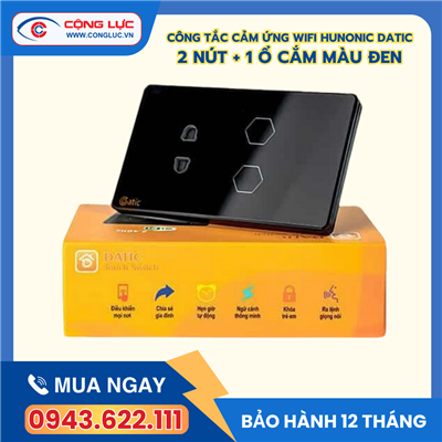 Công Tắc Cảm Ứng Datic – 2 Nút Kèm Ổ Cắm Màu Đen