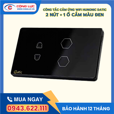 Công Tắc Cảm Ứng Datic – 2 Nút Kèm Ổ Cắm Màu Đen
