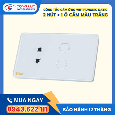 Công Tắc Cảm Ứng Datic – 2 Nút Kèm Ổ Cắm Màu Trắng