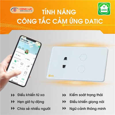 Công Tắc Cảm Ứng Datic – 2 Nút Kèm Ổ Cắm Màu Trắng