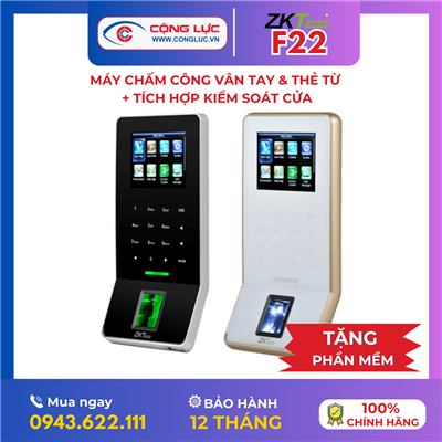 Máy Chấm Công Vân Tay Và Thẻ Từ ZKteco F22 