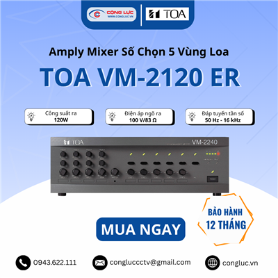 Tăng âm liền Mixer 5 vùng loa công suất 120W: VM-2120 ER