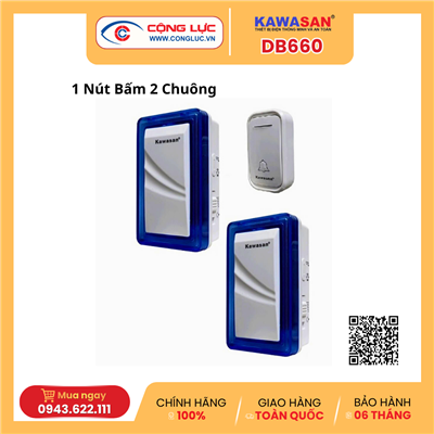 Chuông cửa không dây Kawasan DB660 | 1 nút bấm 2 chuông