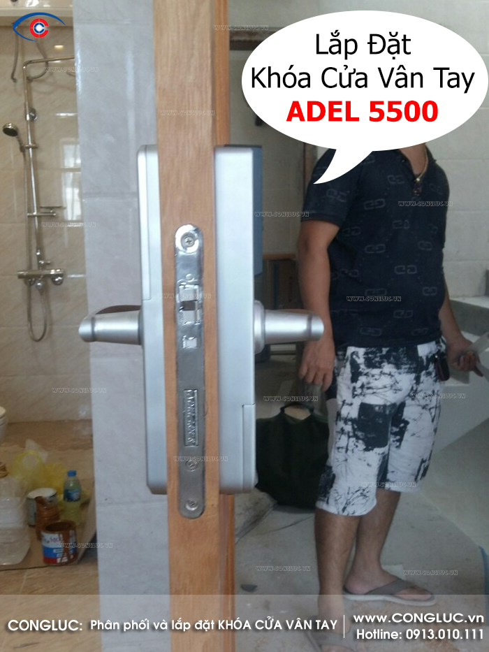 Lắp khóa cửa vân tay Adel 5500 chung cư hoàng huy hải phòng