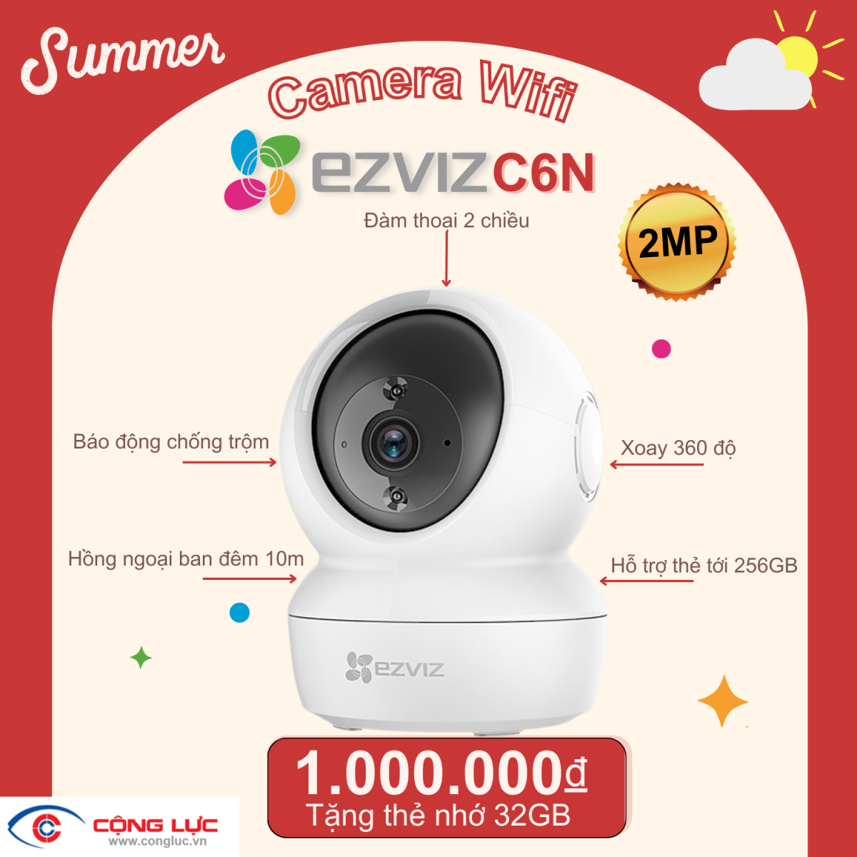 camera cộng lực bán camera wifi ezviz c6n 2mp giá rẻ tại hải phòng