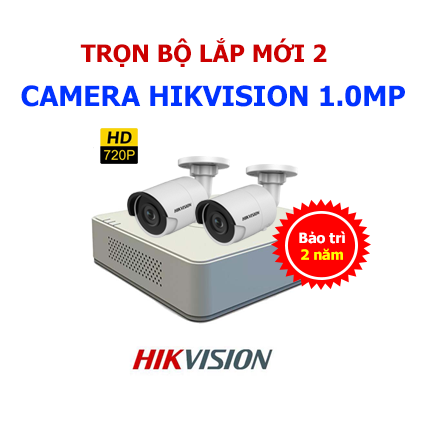 trọn bộ lắp mới 2 camera Hikvision 1.0mp giá rẻ tại Hải Phòng