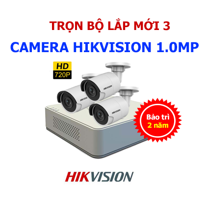 trọn bộ lắp mới 3 camera Hikvision 1.0mp giá rẻ tại Hải Phòng