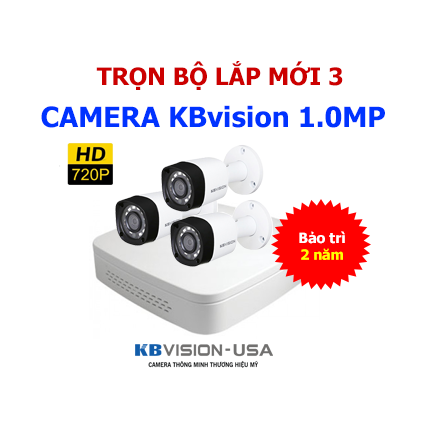 Lắp trọn bộ 3 camera kbvision 1.0mp giá rẻ tại Hải Phòng