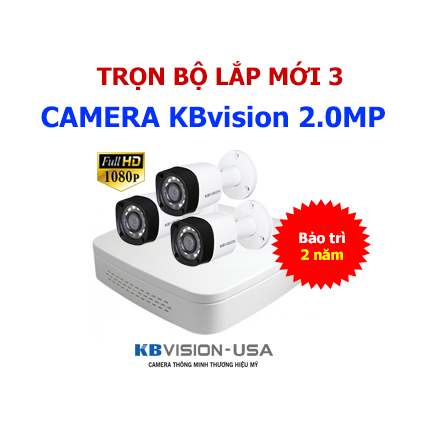 Lắp mới trọn bộ 3 camera kbvision 2.0mp giá rẻ tại Hải Phòng