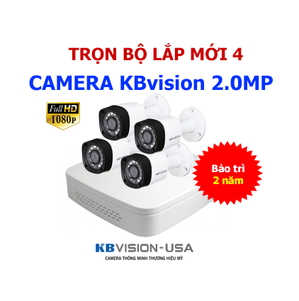 Lắp mới trọn bộ 4 camera kbvision 2.0mp giá rẻ tại Hải Phòng